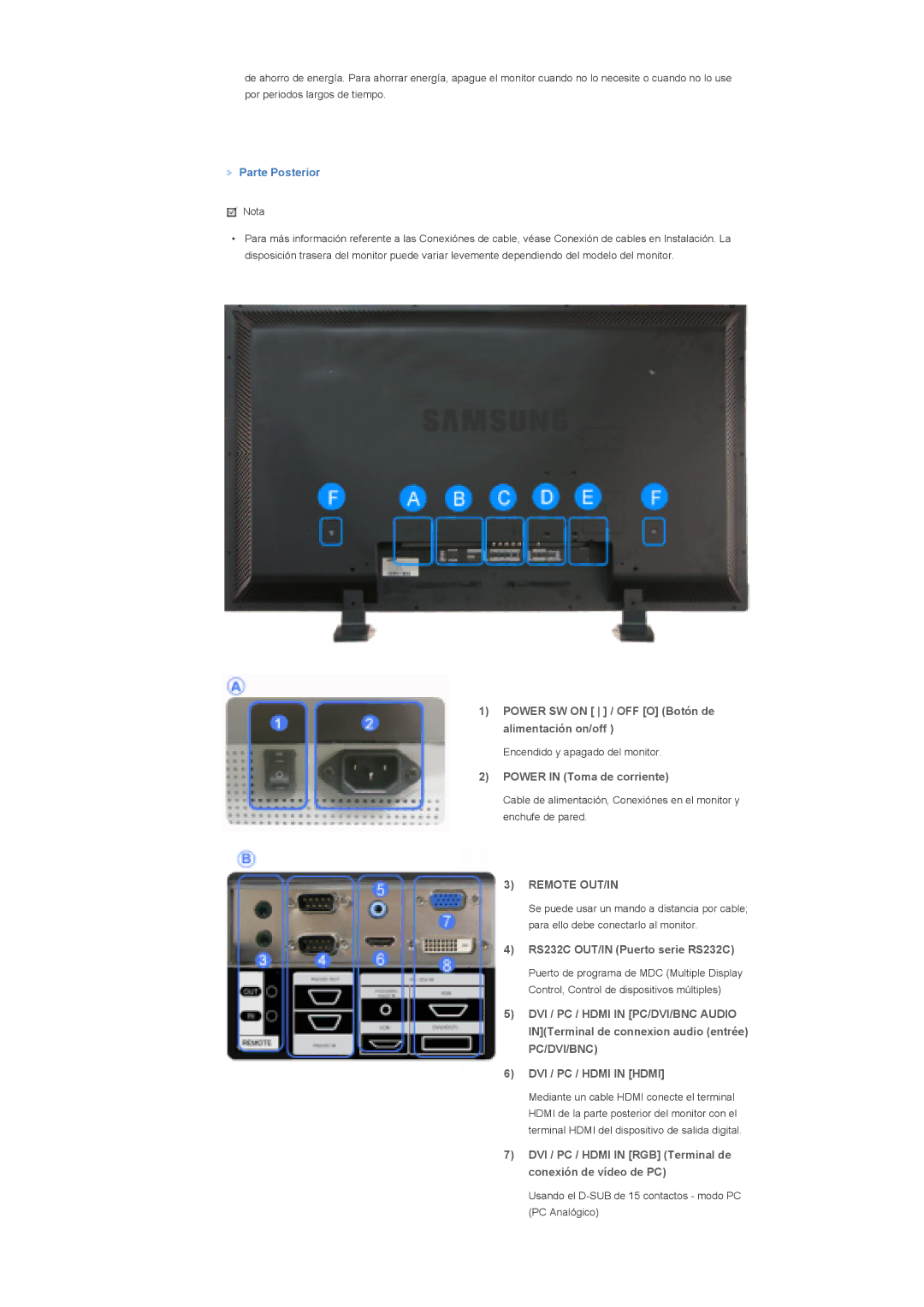 Samsung LS57BPTNB/EDC, LS57BPTNS/EDC manual Remote OUT/IN, DVI / PC / Hdmi in Hdmi 