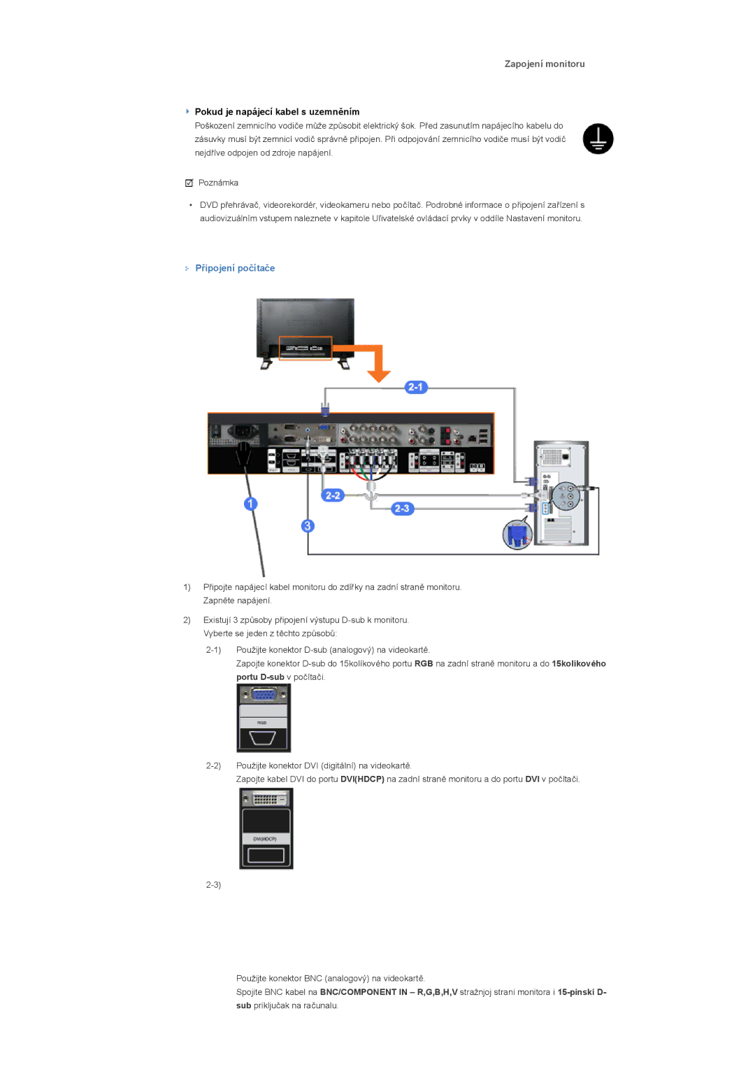 Samsung LS57BPTNB/EDC, LS57BPTNS/EDC manual Zapojení monitoru, Připojení počítače 