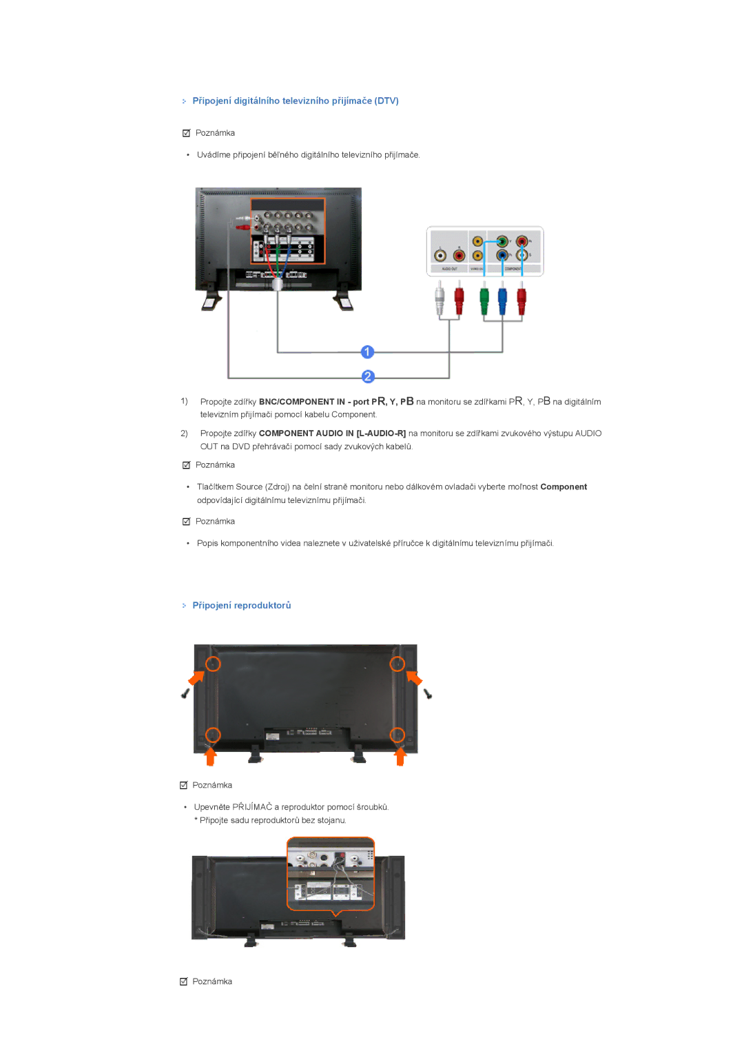 Samsung LS57BPTNS/EDC, LS57BPTNB/EDC manual Připojení digitálního televizního přijímače DTV, Připojení reproduktorů 