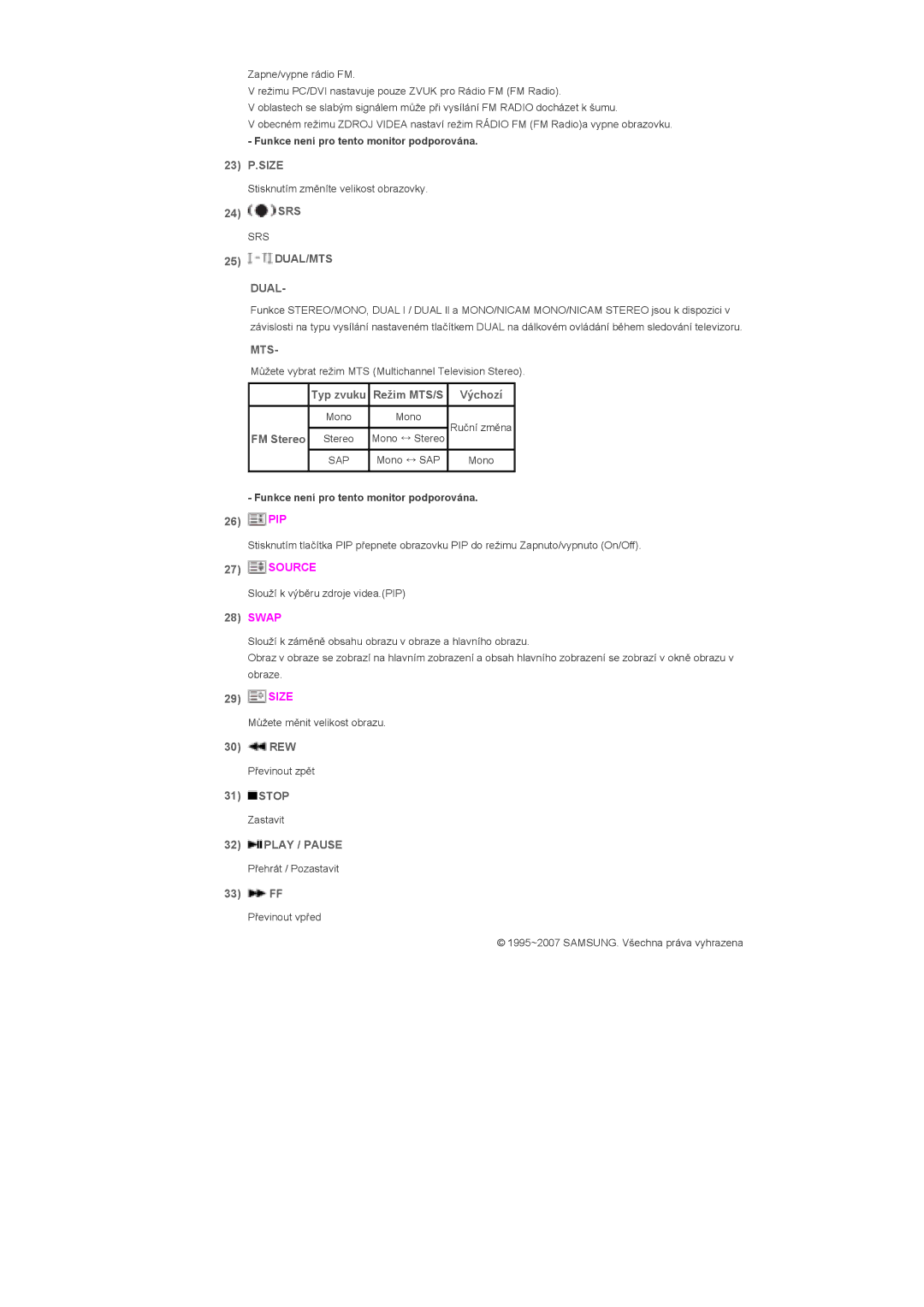 Samsung LS57BPTNB/EDC, LS57BPTNS/EDC manual DUAL/MTS Dual, Mts, Play / Pause 