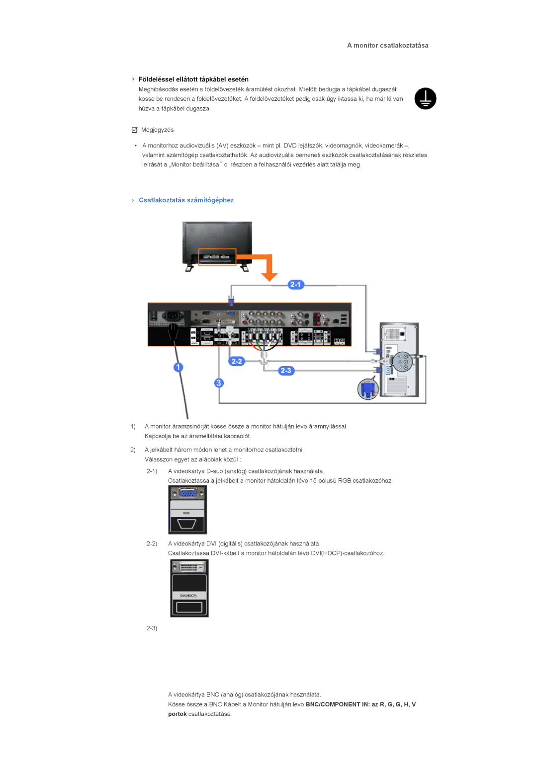 Samsung LS57BPTNB/EDC, LS57BPTNS/EDC manual Monitor csatlakoztatása, Csatlakoztatás számítógéphez 