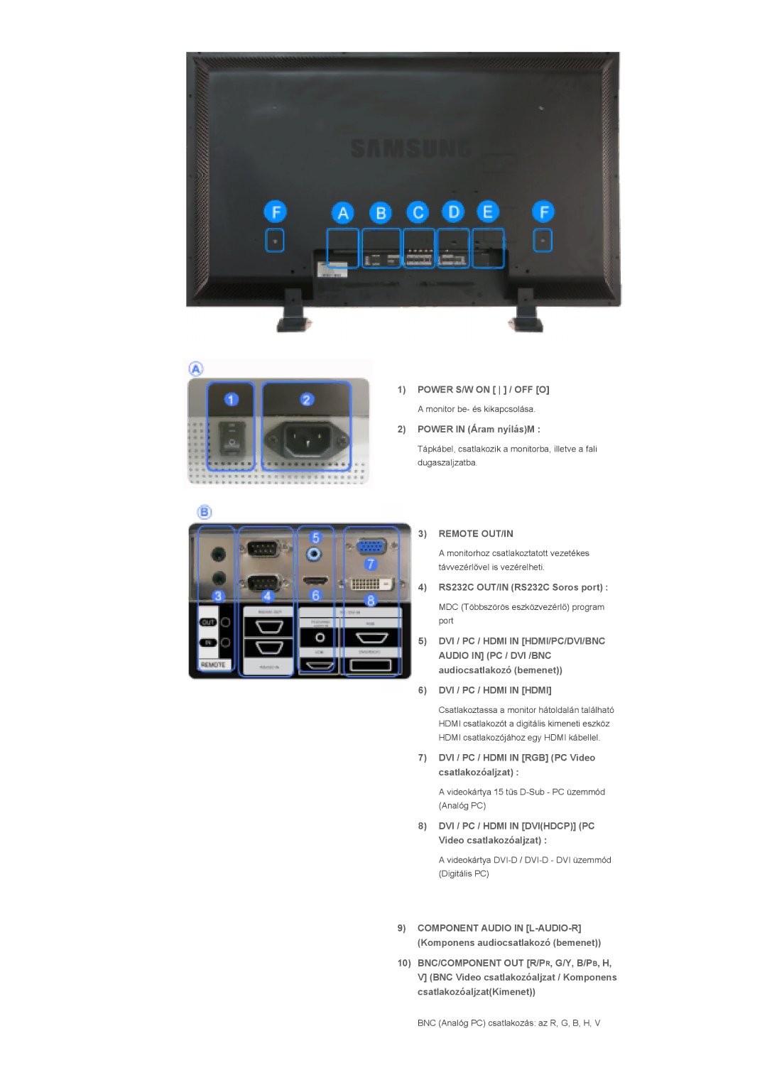 Samsung LS57BPTNB/EDC, LS57BPTNS/EDC manual Remote OUT/IN, DVI / PC / Hdmi in Hdmi 