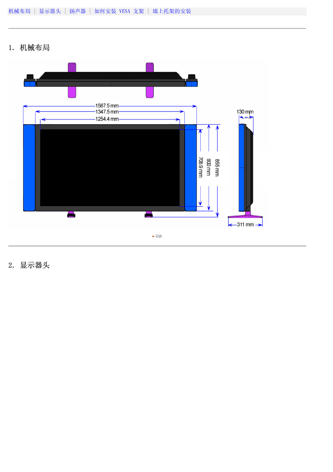 Samsung LS57BPTNB/EDC, LS57BPTNS/EDC manual 机械布局 显示器头 