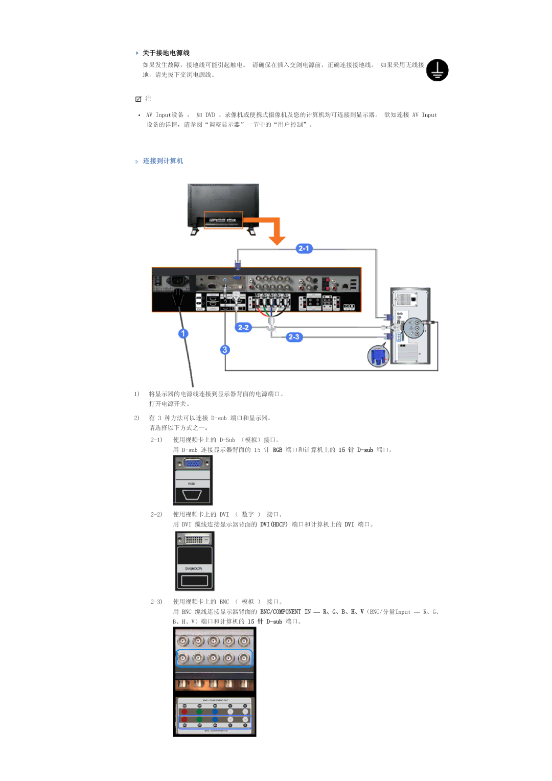 Samsung LS57BPTNB/EDC, LS57BPTNS/EDC manual 关于接地电源线, 连接到计算机 