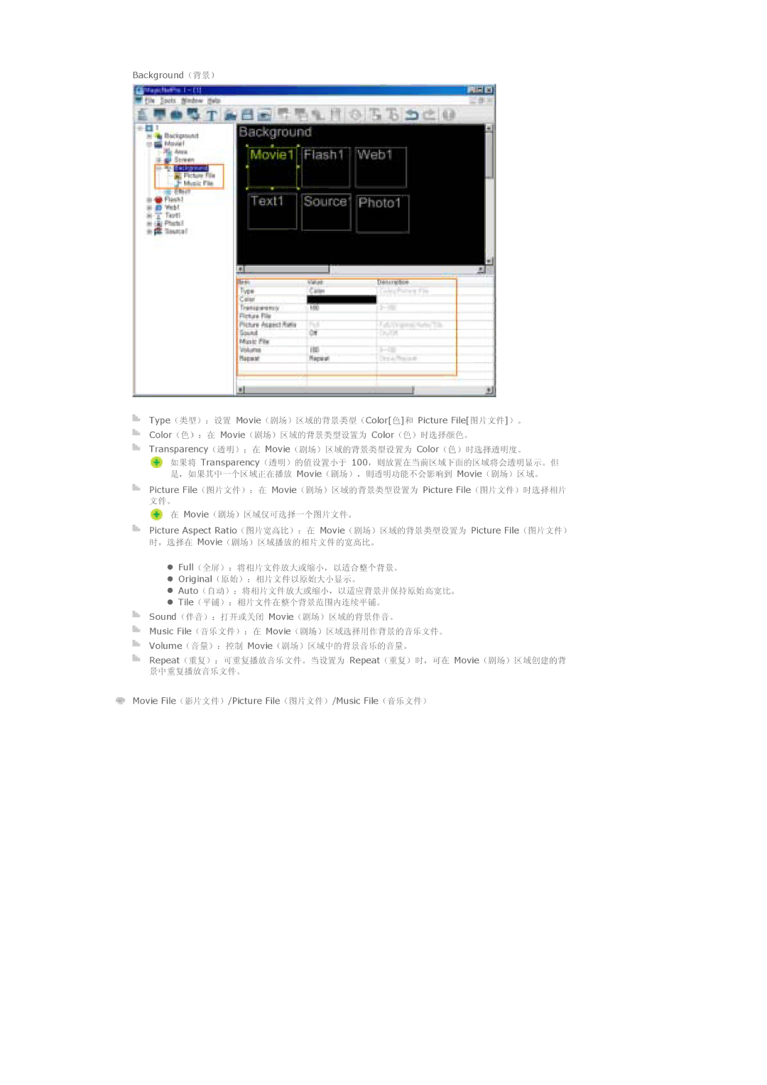 Samsung LS57BPTNB/EDC, LS57BPTNS/EDC manual Background Type Movie Color 