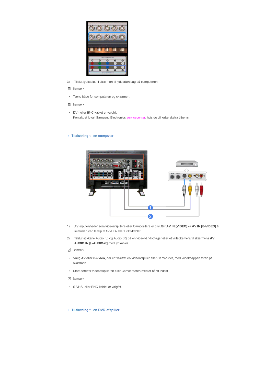 Samsung LS57BPTNS/EDC manual Tilslutning til en DVD-afspiller 