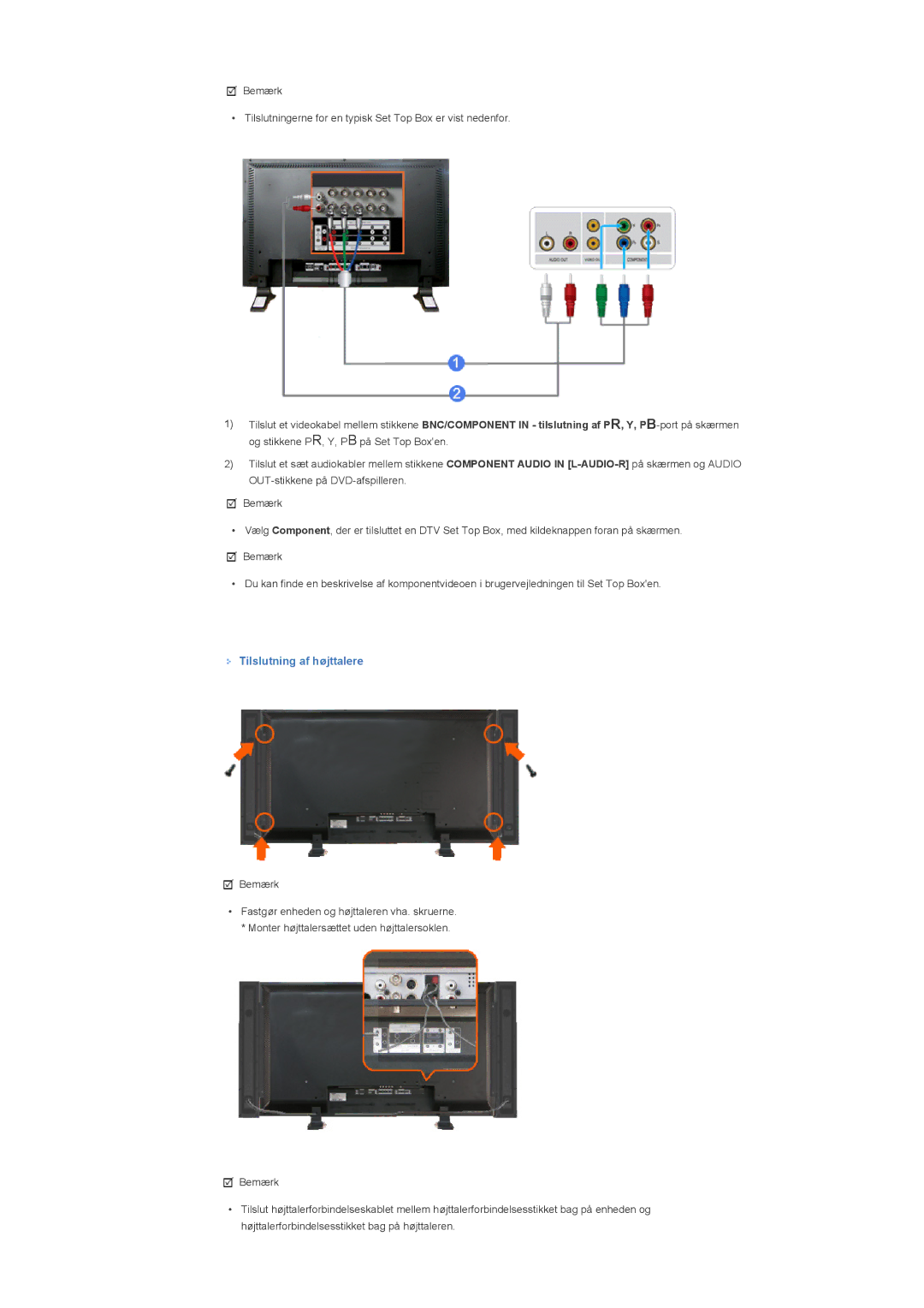 Samsung LS57BPTNS/EDC manual Tilslutning af højttalere 