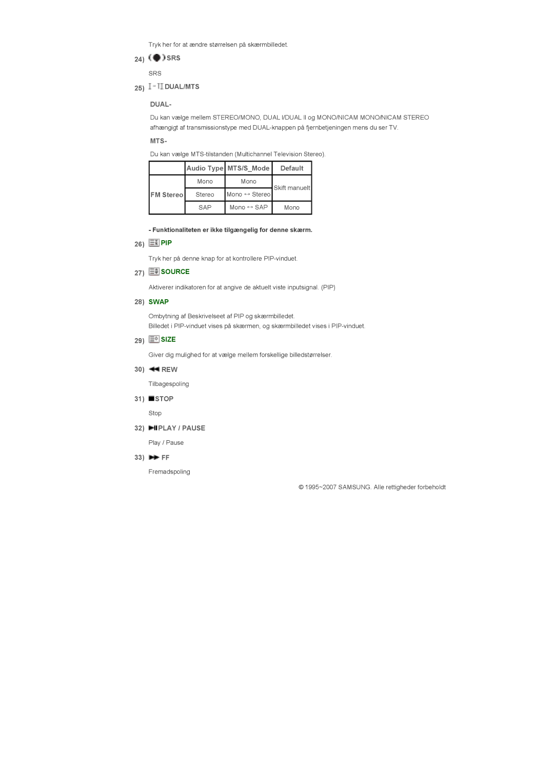 Samsung LS57BPTNS/EDC manual DUAL/MTS Dual, Mts, Play / Pause 