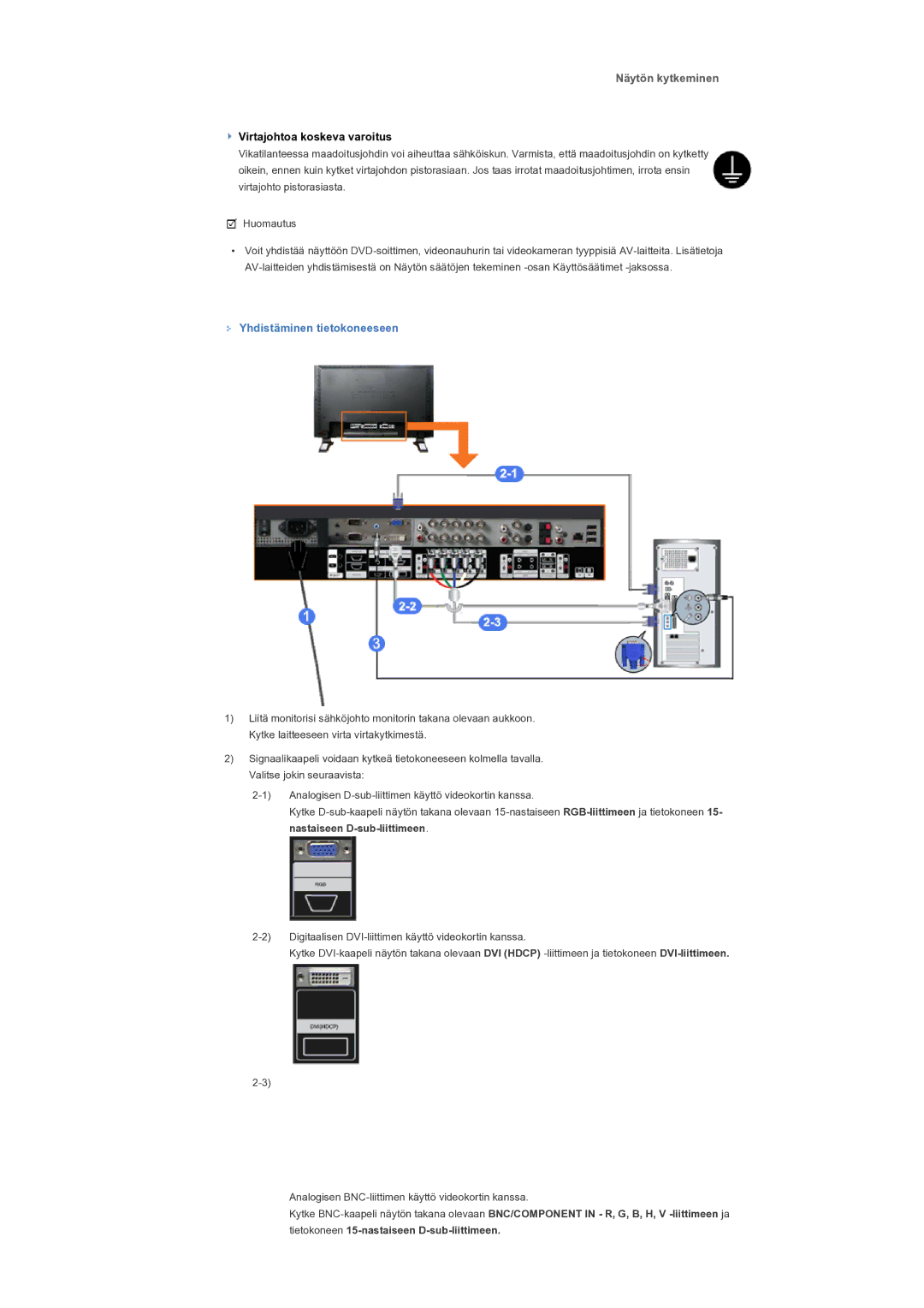 Samsung LS57BPTNS/EDC manual Näytön kytkeminen, Yhdistäminen tietokoneeseen 