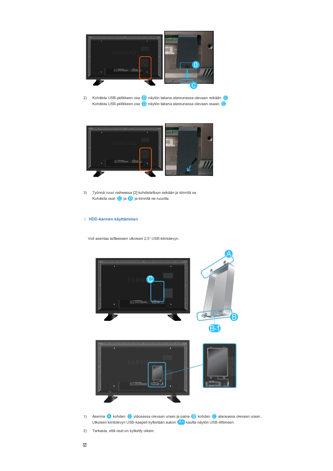 Samsung LS57BPTNS/EDC manual HDD-kannen käyttäminen 