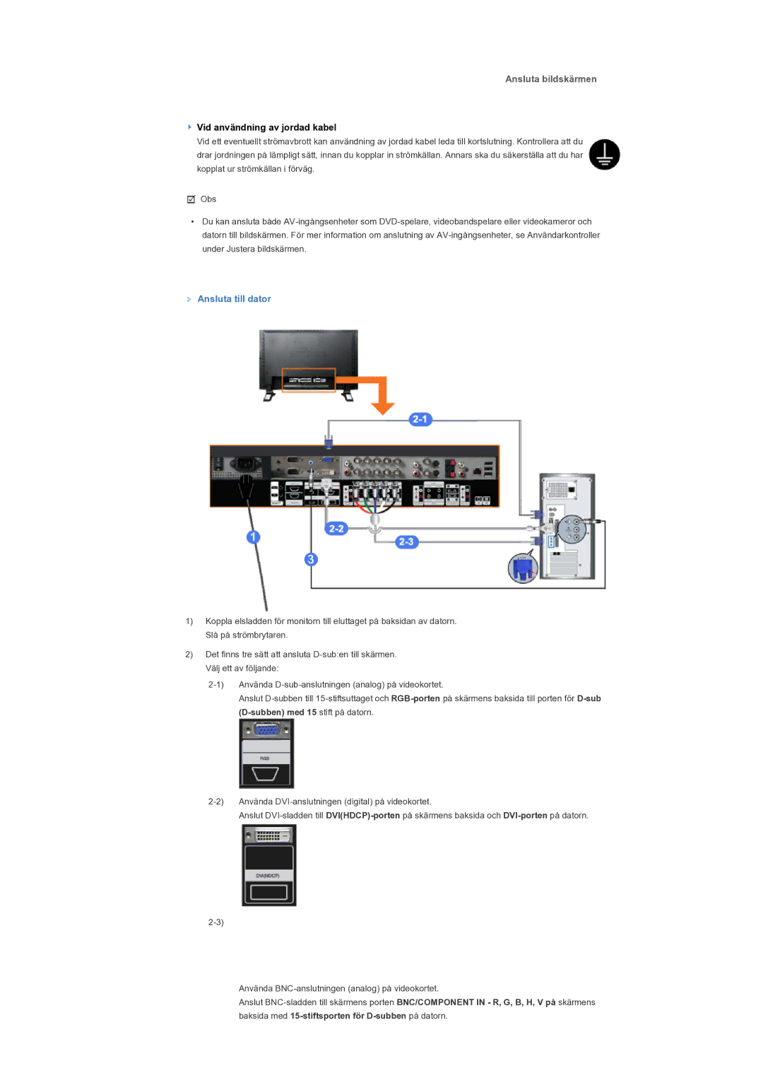 Samsung LS57BPTNS/EDC manual Ansluta bildskärmen, Ansluta till dator 