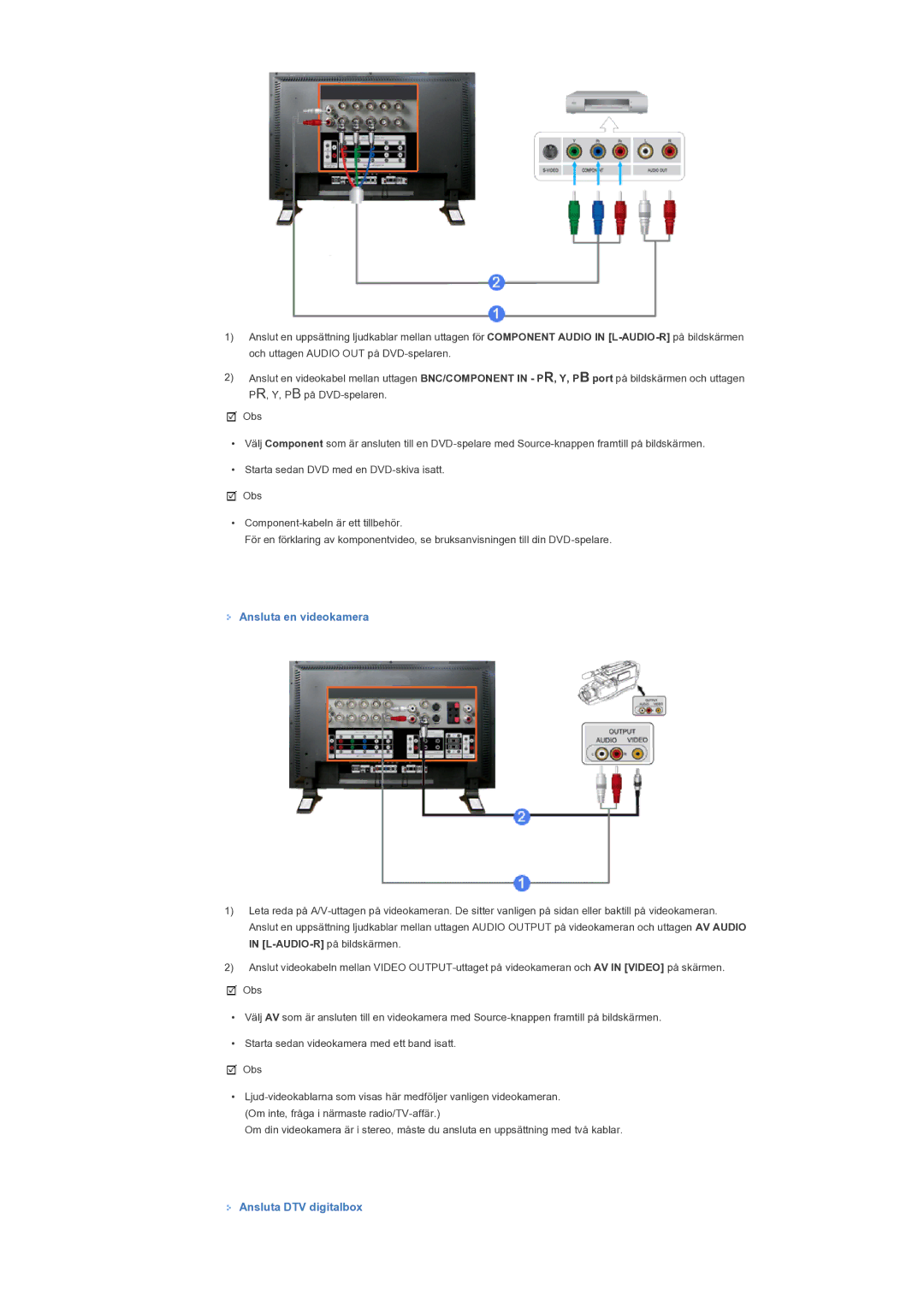 Samsung LS57BPTNS/EDC manual Ansluta en videokamera, Ansluta DTV digitalbox 