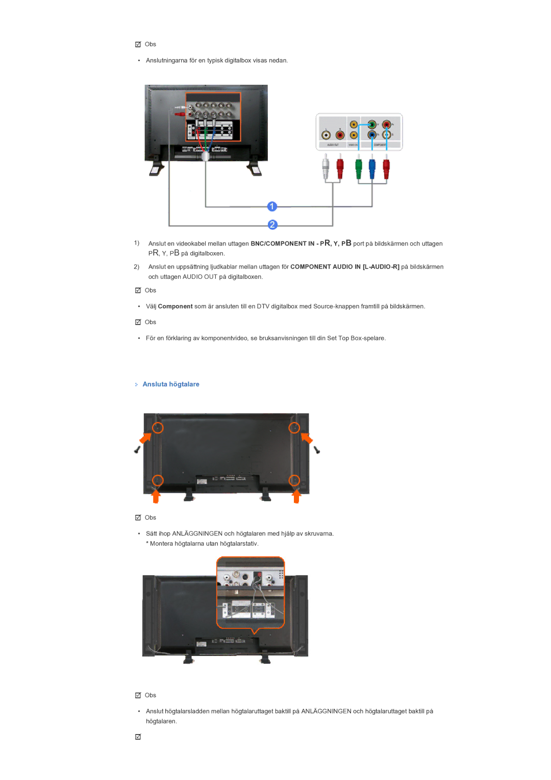 Samsung LS57BPTNS/EDC manual Ansluta högtalare 