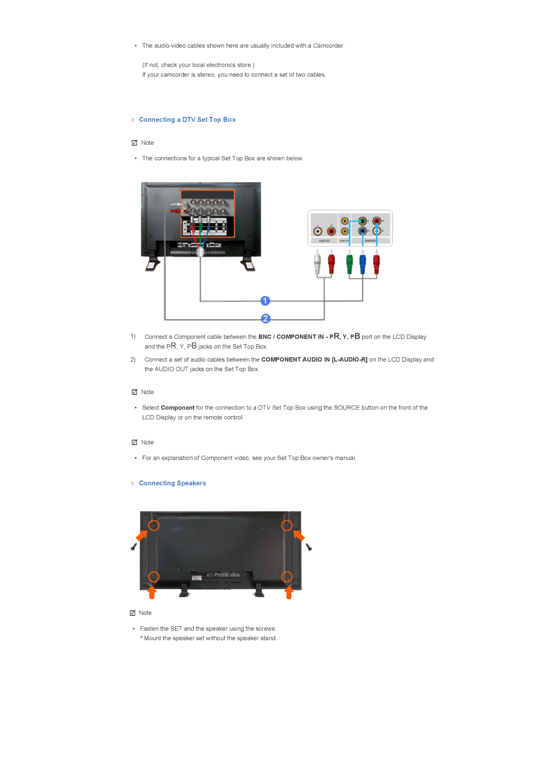 Samsung LS57BPTNB/EDC, LS57BPTNS/XSJ, LS57BPTNS/EDC, LS57BPTNBF/EDC manual Connecting a DTV Set Top Box, Connecting Speakers 