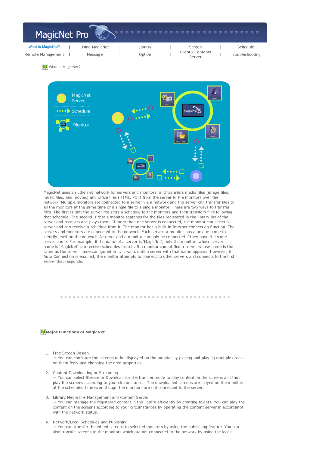 Samsung LS57BPTNBF/EDC, LS57BPTNS/XSJ, LS57BPTNS/EDC, LS57BPTNB/EDC manual Major Functions of MagicNet 