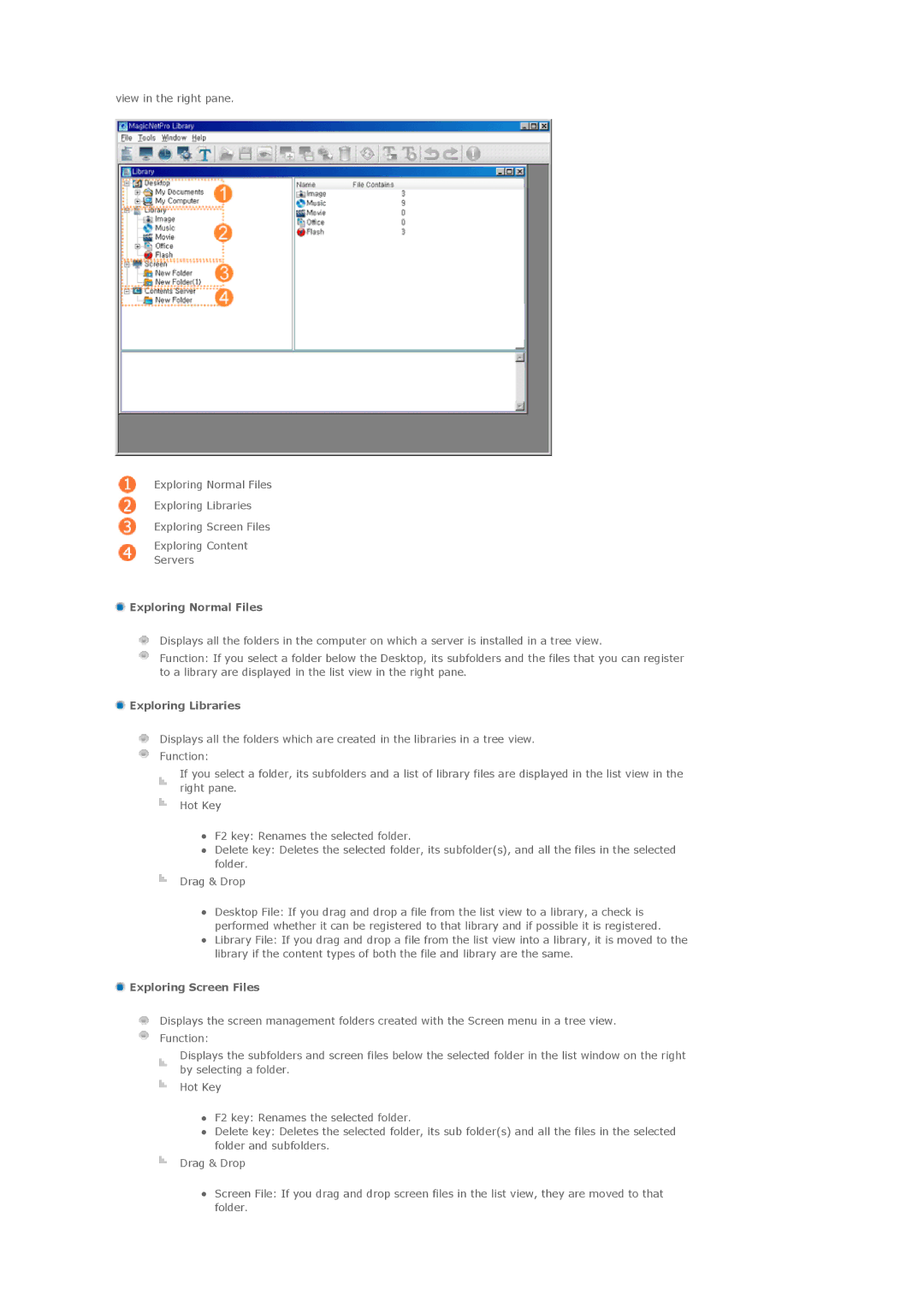 Samsung LS57BPTNS/EDC, LS57BPTNS/XSJ, LS57BPTNB/EDC Exploring Normal Files, Exploring Libraries, Exploring Screen Files 