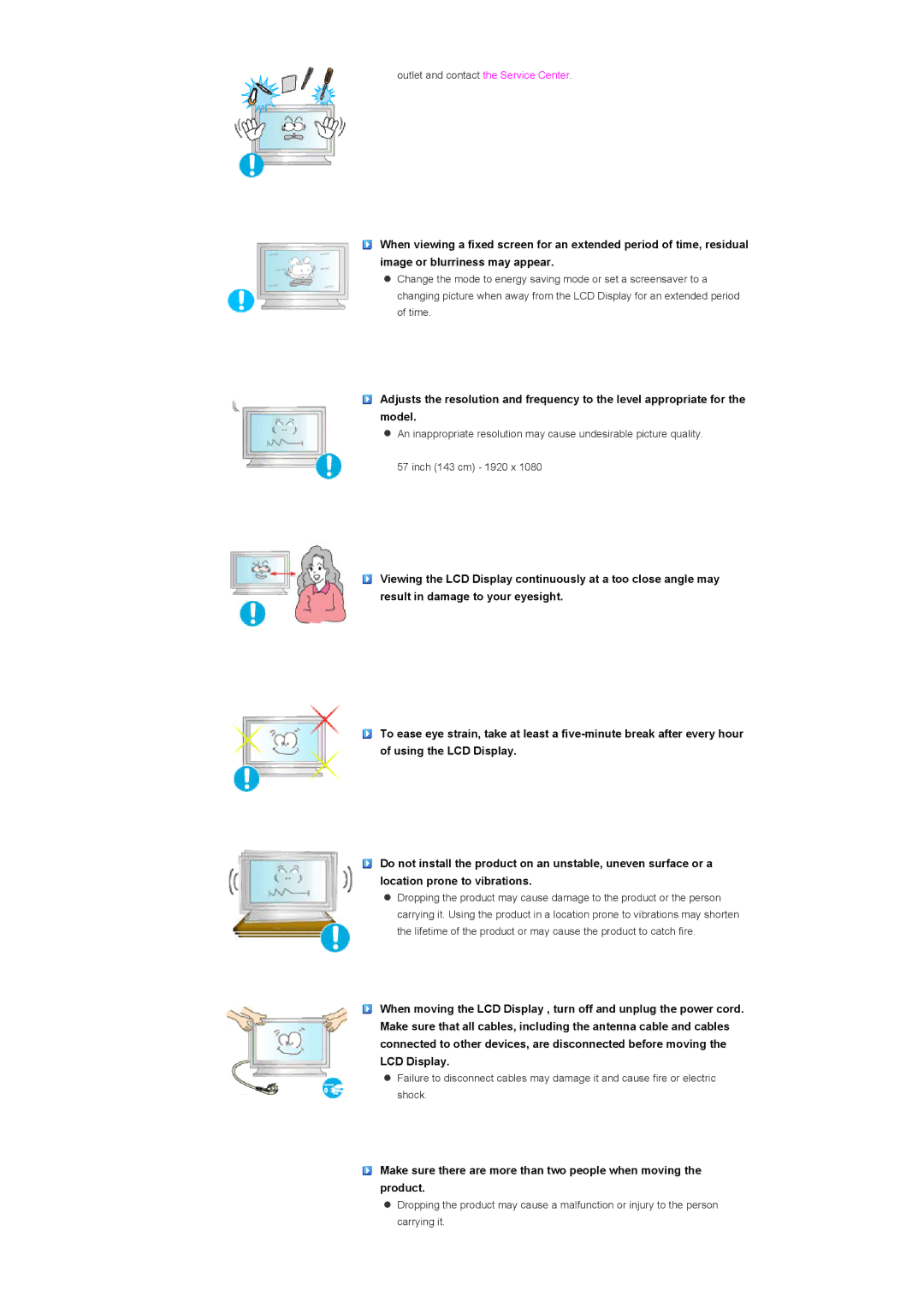 Samsung LS57BPTNS/XSJ, LS57BPTNS/EDC, LS57BPTNB/EDC, LS57BPTNBF/EDC manual Outlet and contact the Service Center 