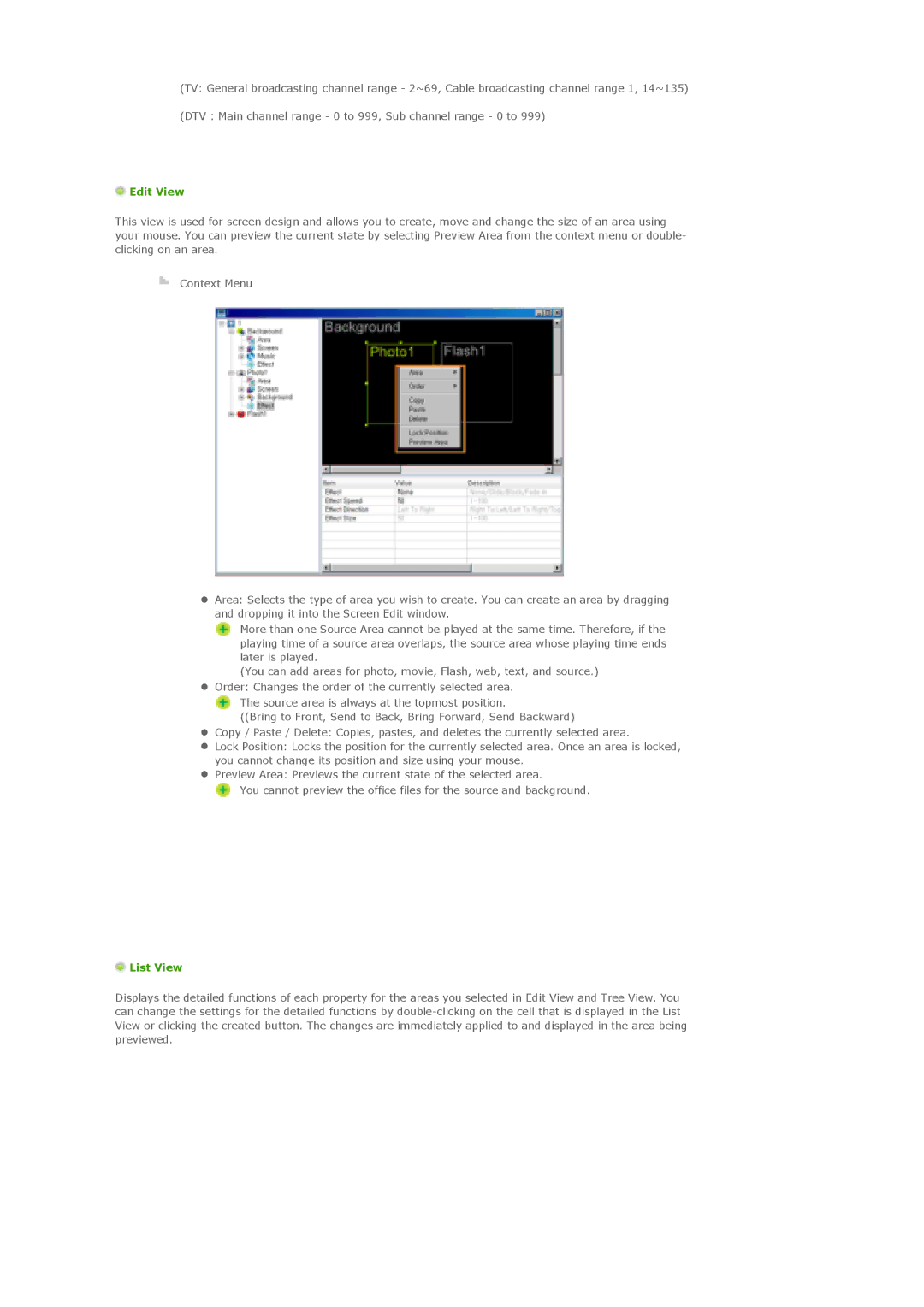 Samsung LS57BPTNB/EDC, LS57BPTNS/XSJ, LS57BPTNS/EDC, LS57BPTNBF/EDC manual Edit View, List View 