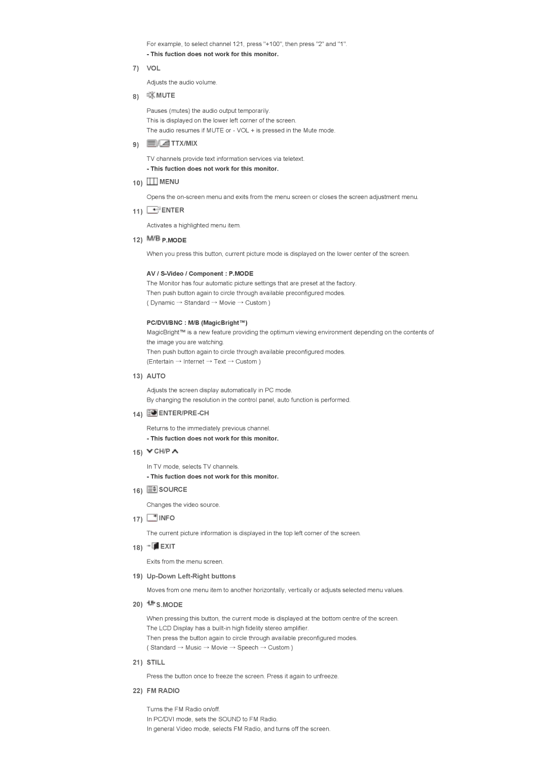 Samsung LS57BPTNB/EDC, LS57BPTNS/XSJ, LS57BPTNS/EDC manual Ttx/Mix, Enter/Pre-Ch, Still, FM Radio 