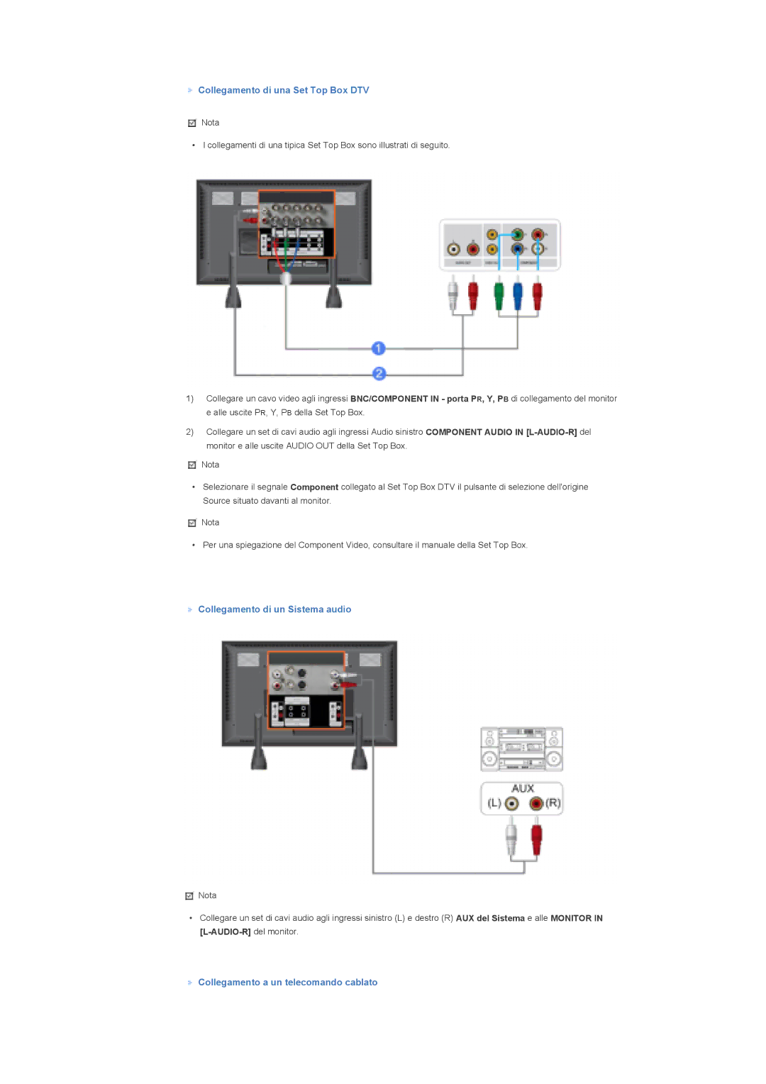 Samsung LS70BPTNB/EDC, LS70BPTNS/EDC manual Collegamento di una Set Top Box DTV, Collegamento di un Sistema audio 