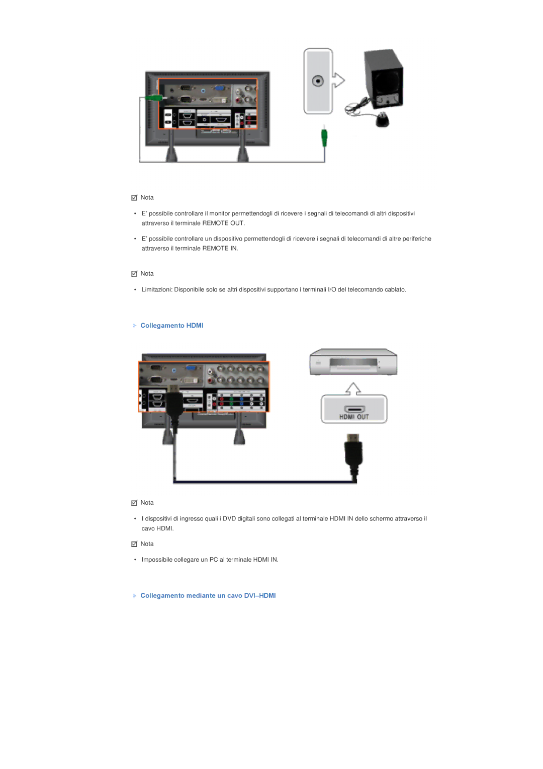 Samsung LS70BPTNS/EDC, LS70BPTNB/EDC manual Collegamento Hdmi, Collegamento mediante un cavo DVI-HDMI 