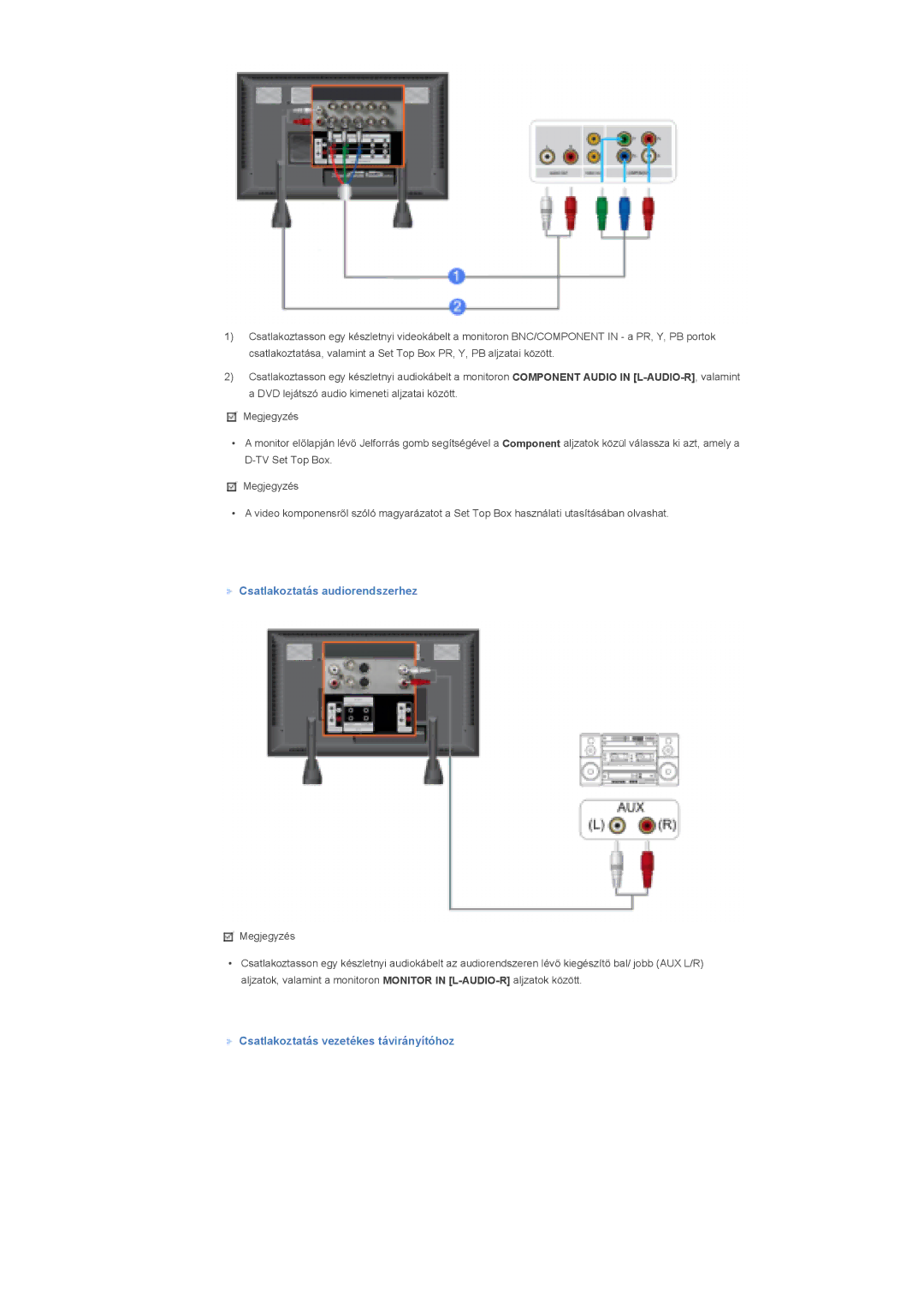 Samsung LS70BPTNB/EDC, LS70BPTNS/EDC manual Csatlakoztatás audiorendszerhez, Csatlakoztatás vezetékes távirányítóhoz 