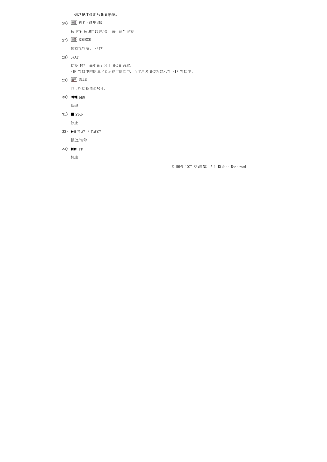 Samsung LS70BPTNS/EDC, LS70BPTNB/EDC manual Play / Pause 