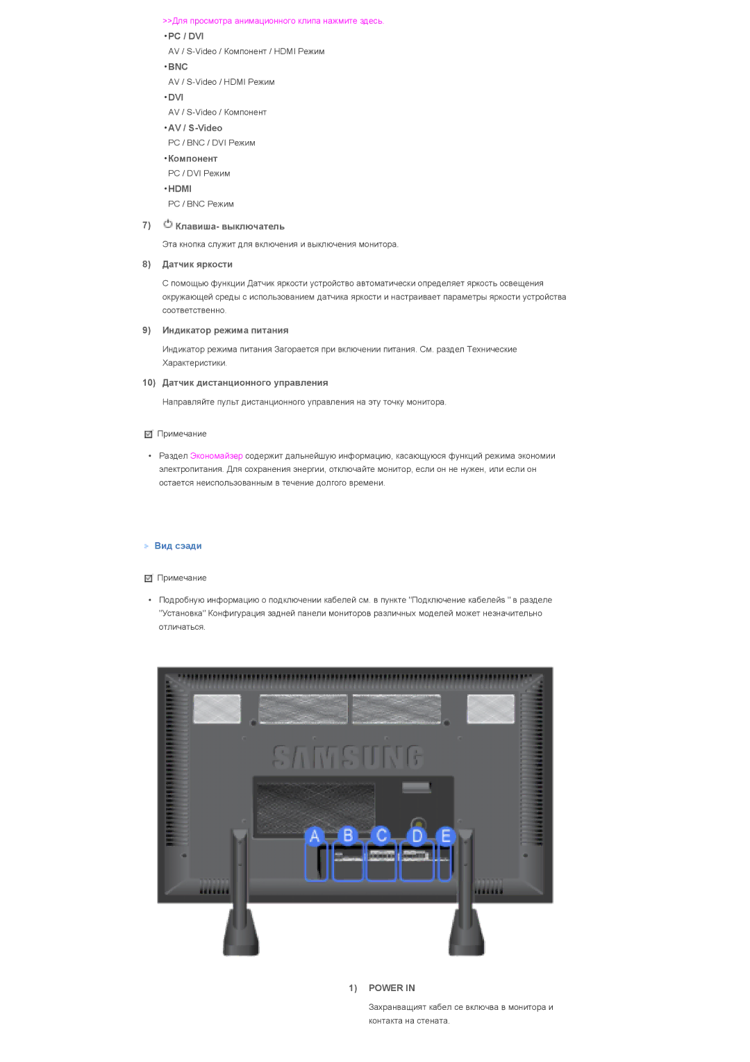 Samsung LS82BPTNS/EDC, LS70BPTNS/EDC, LS70BPTNB/EDC manual Bnc, Dvi, Hdmi, Power 