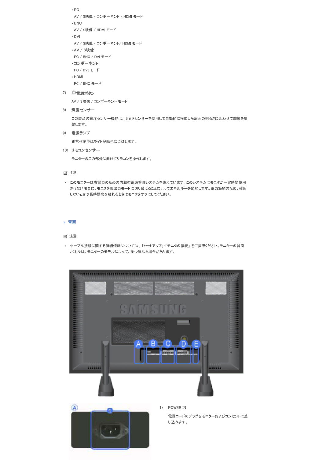 Samsung LS70BPTNS/XSJ manual コンポ一ネント, 電源ボタン, 輝度センサー, 電源ランプ, 10 リモコンセンサー 