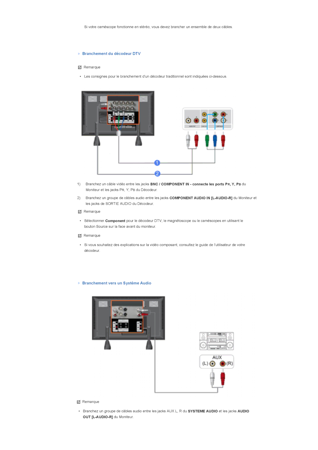 Samsung LS70BPTNBF/EDC, LS82BPTNB/EDC, LS70BPPNBYSEDC manual Branchement du décodeur DTV, Branchement vers un Système Audio 