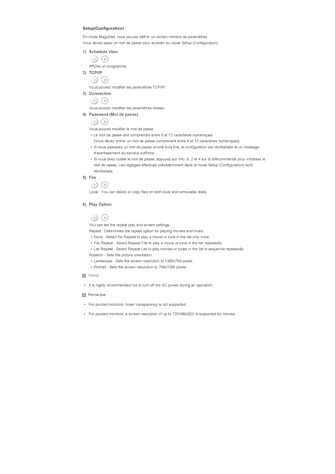 Samsung LS70BPPNBYSEDC, LS82BPTNB/EDC, LS70BPTNBF/EDC Schedule View, Connection, Password Mot de passe, File, Play Option 