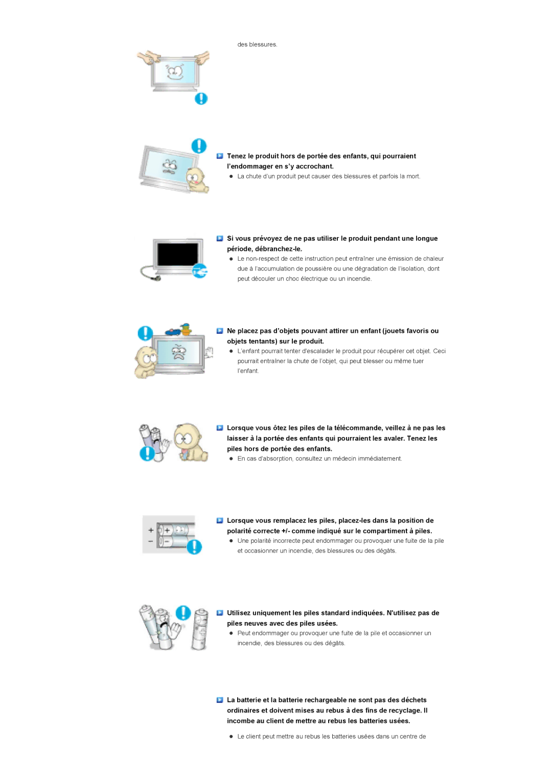 Samsung LS70BPTNS/EDC, LS82BPTNB/EDC, LS70BPTNBF/EDC, LS70BPPNBYSEDC, LS82BPTNS/EDC, LS70BPTNB/EDC manual Des blessures 