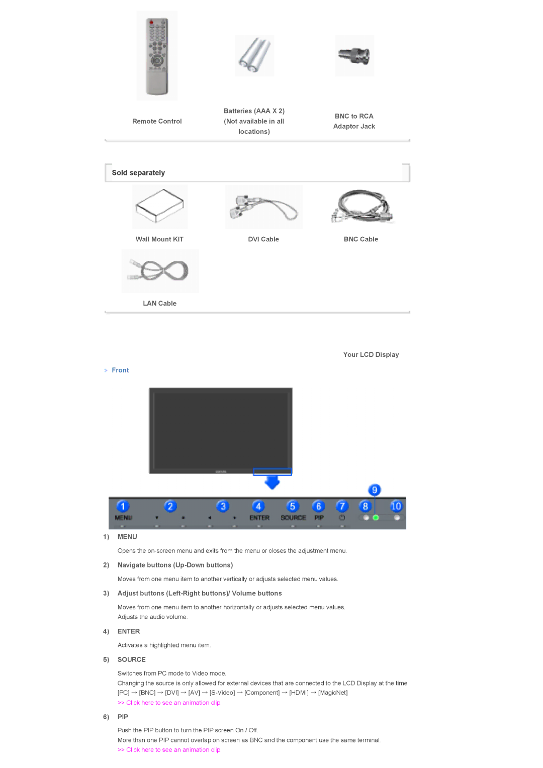 Samsung LS70BPTNS/XSJ, LS82BPTNB/EDC, LS70BPTNBF/EDC, LS70BPPNBYSEDC, LS70BPTNS/EDC, LS82BPTNS/EDC manual Menu, Enter, Source 