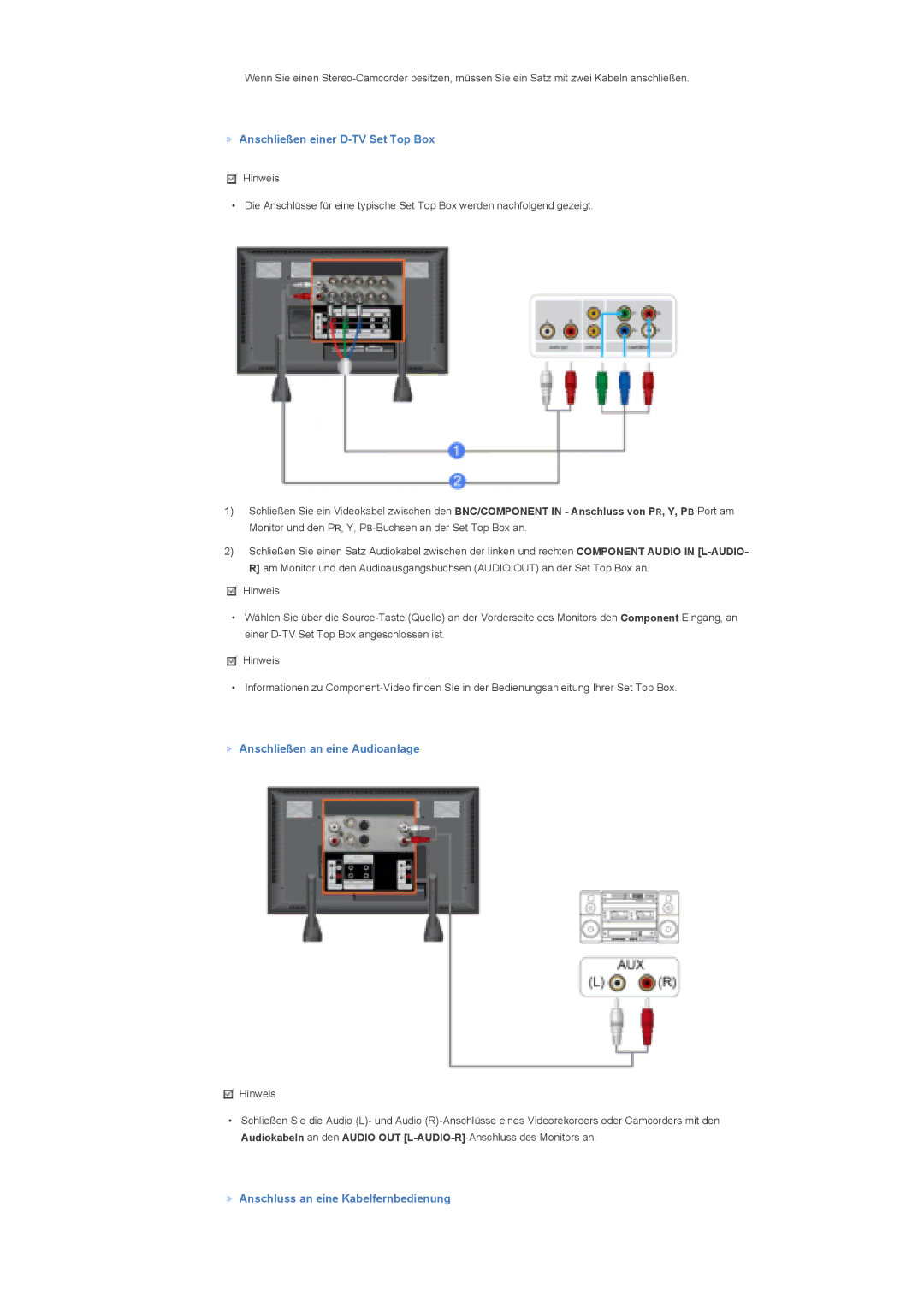 Samsung LS70BPTNBF/EDC, LS82BPTNB/EDC, LS82BPTNS/EDC Anschließen einer D-TV Set Top Box, Anschließen an eine Audioanlage 