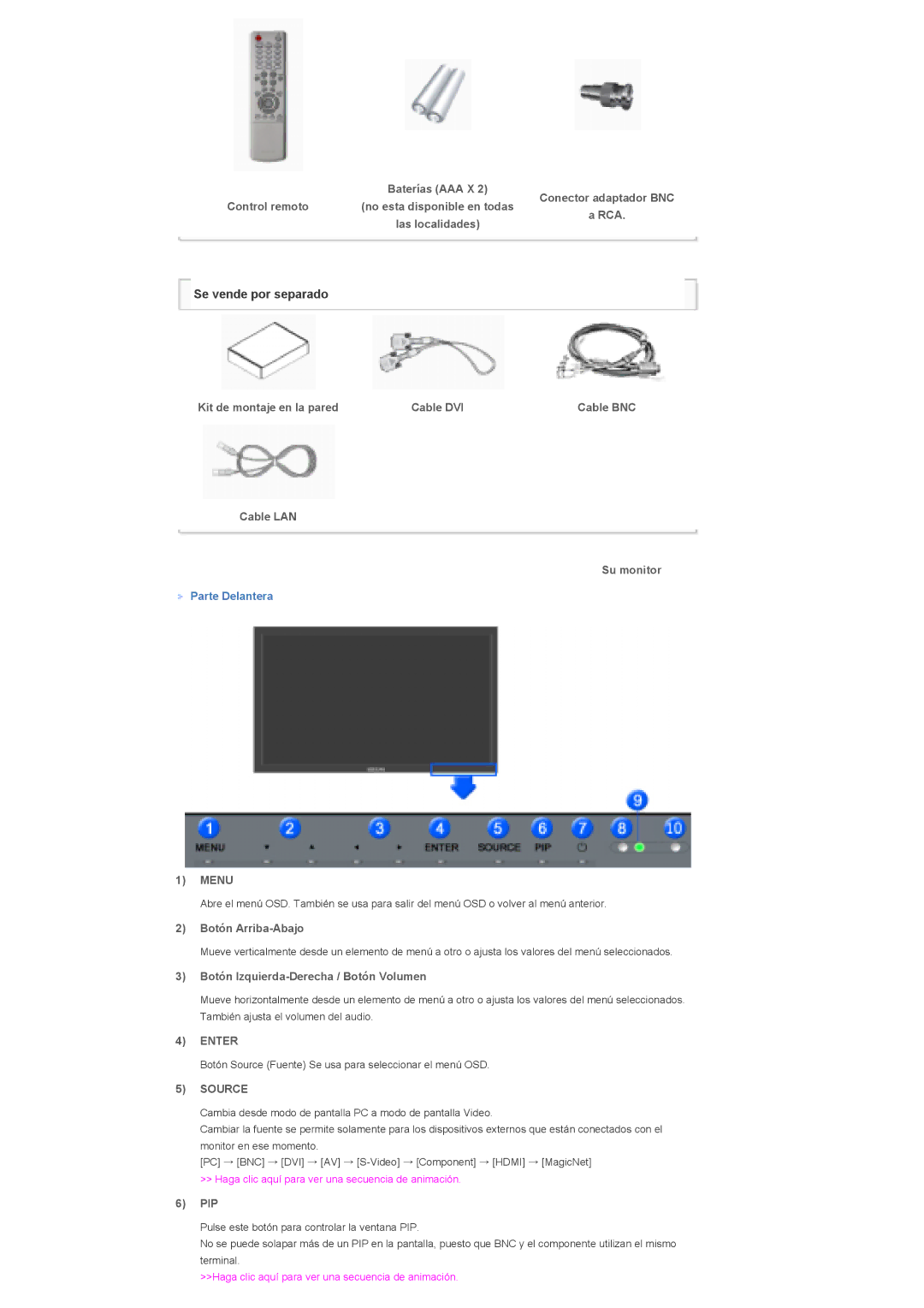 Samsung LS70BPTNB/EDC, LS82BPTNB/EDC, LS70BPTNS/EDC, LS82BPTNS/EDC manual Menu, Enter, Source 