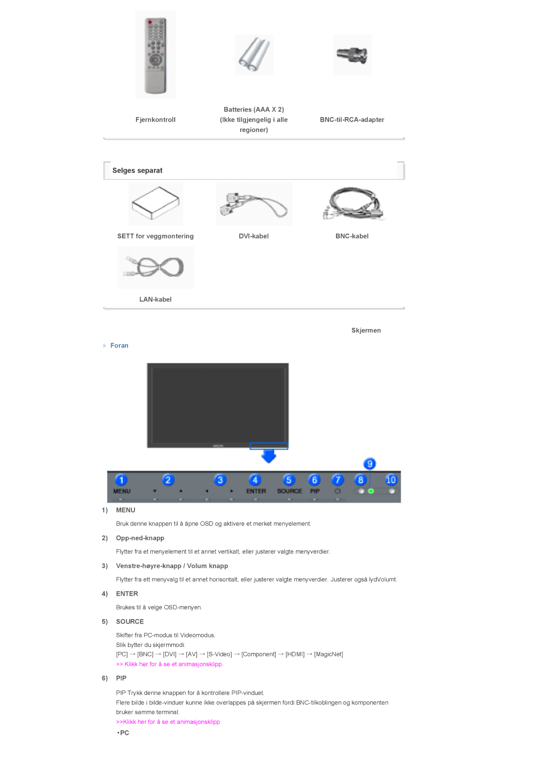 Samsung LS70BPTNB/EDC, LS82BPTNB/EDC, LS70BPTNS/EDC, LS82BPTNS/EDC manual Menu, Enter, Source 