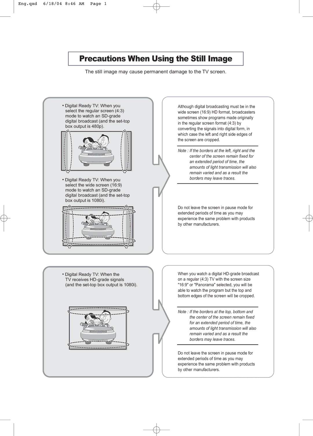 Samsung LT-P1545 manual Precautions When Using the Still Image 