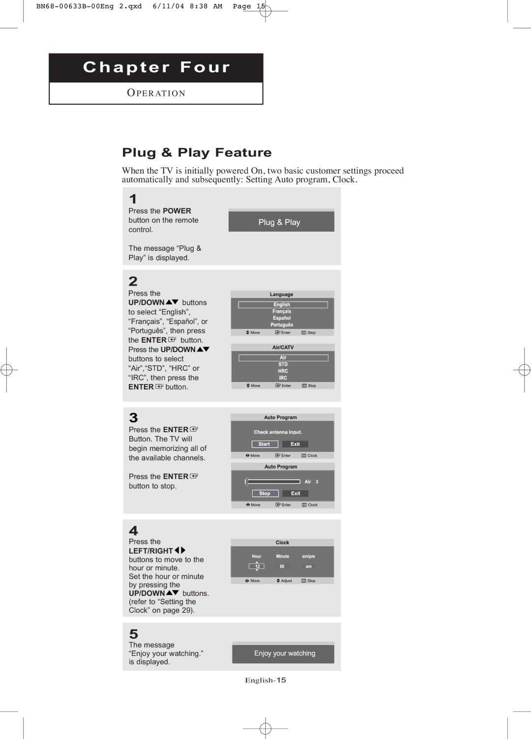 Samsung LT-P1545 manual Chapter Four, Plug & Play Feature 