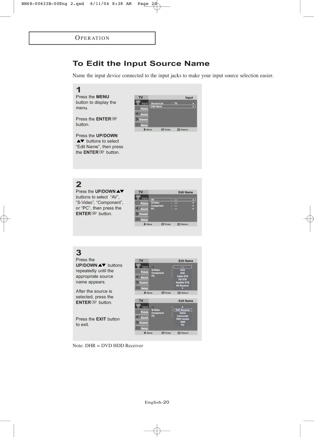 Samsung LT-P1545 manual To Edit the Input Source Name 