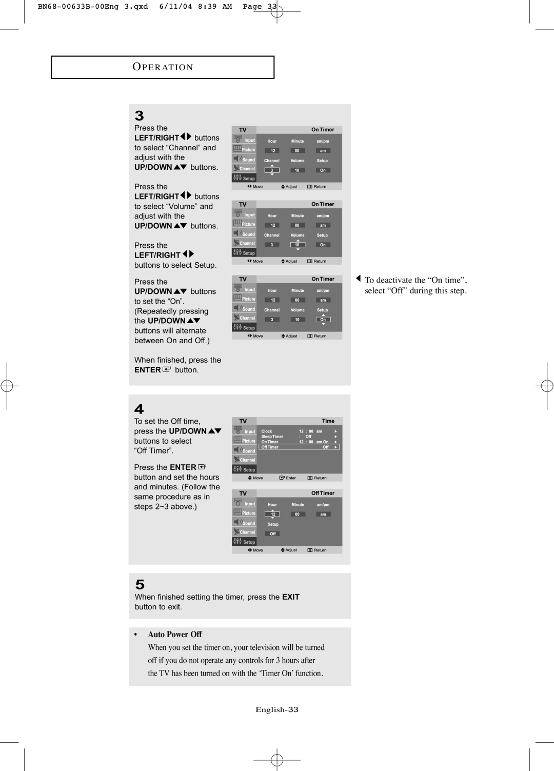 Samsung LT-P1545 manual Auto Power Off 