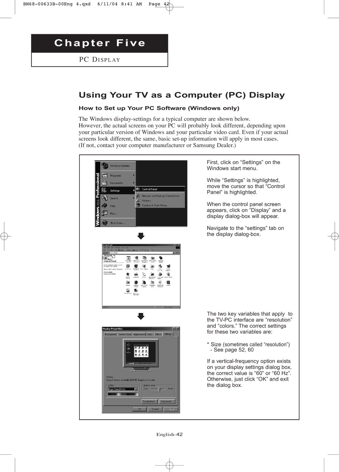 Samsung LT-P1545 manual Using Your TV as a Computer PC Display, How to Set up Your PC Software Windows only 