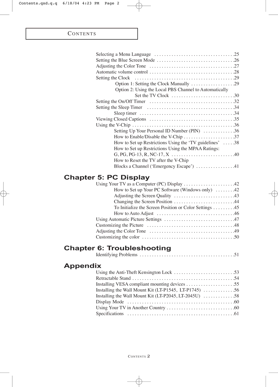 Samsung LT-P1545 manual PC Display, Troubleshooting, Appendix 