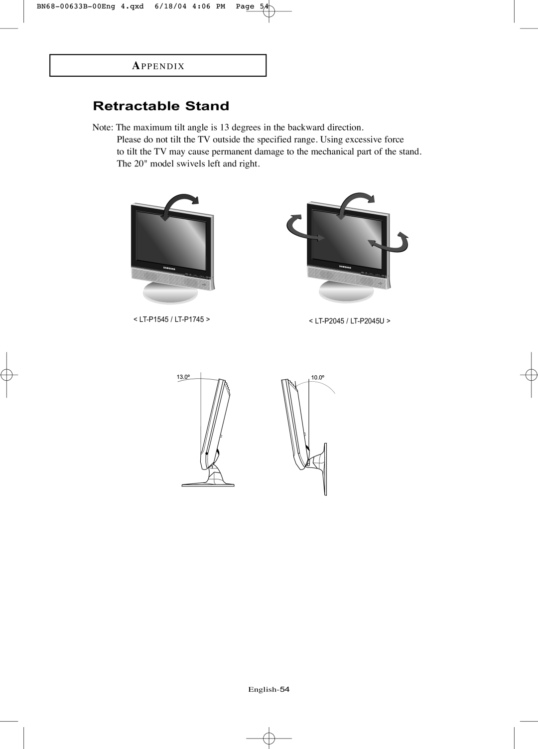 Samsung LT-P1545 manual Retractable Stand 