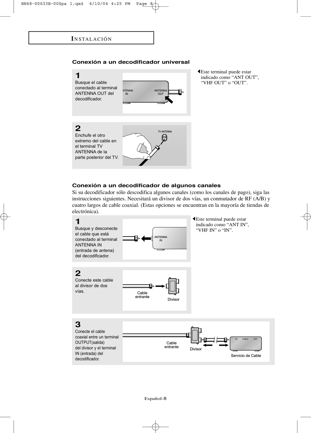 Samsung LT-P1745, LT-P2045U manual Conexión a un decodificador universal, Conexión a un decodificador de algunos canales 