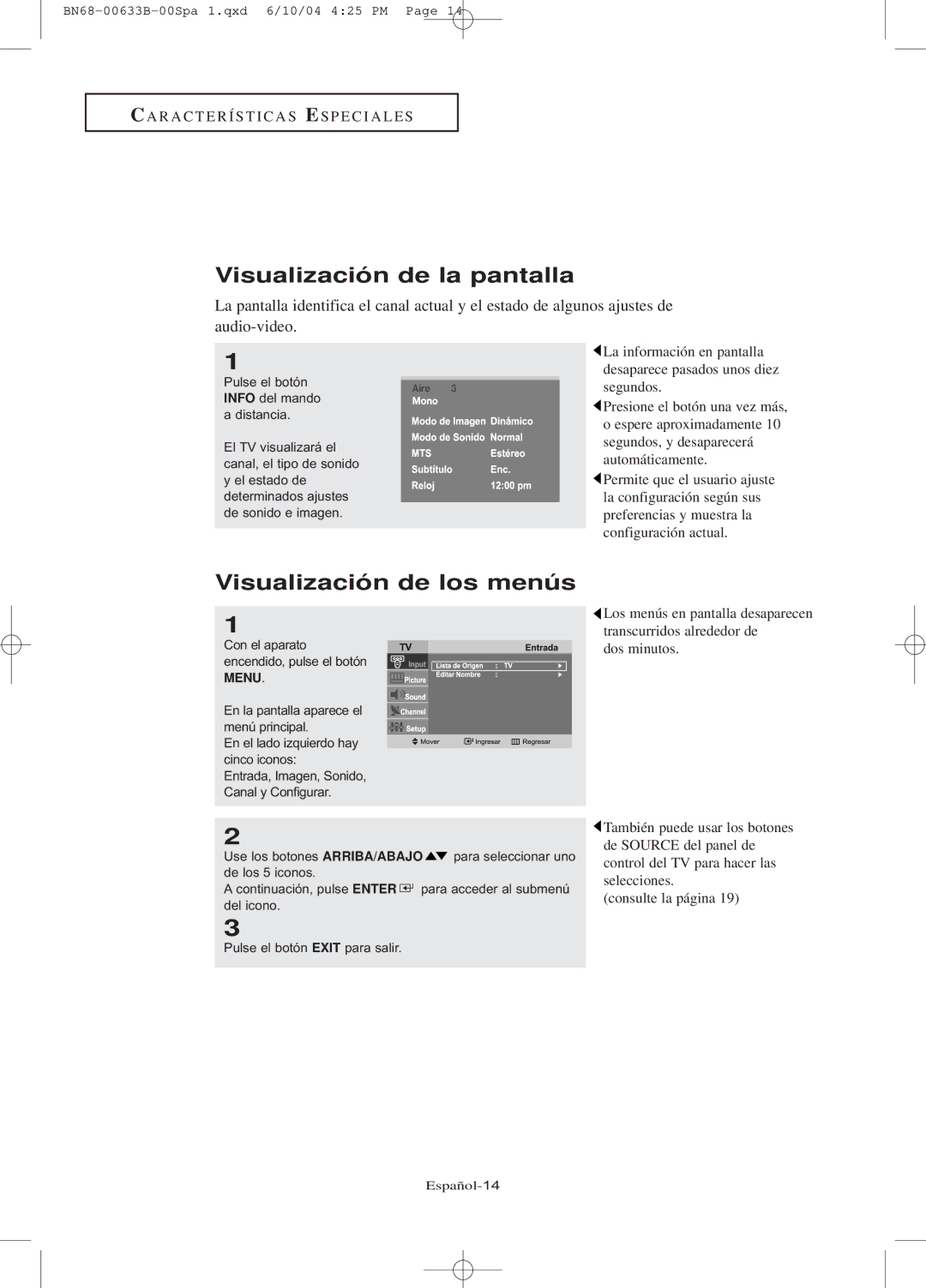 Samsung LT-P1745, LT-P2045U manual Visualización de la pantalla, Visualización de los menús 