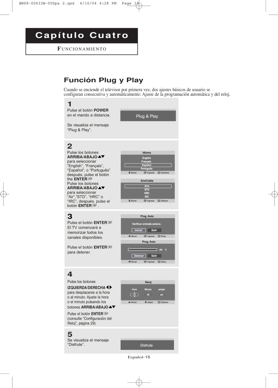 Samsung LT-P2045U, LT-P1745 manual Capítulo Cuatro, Función Plug y Play 