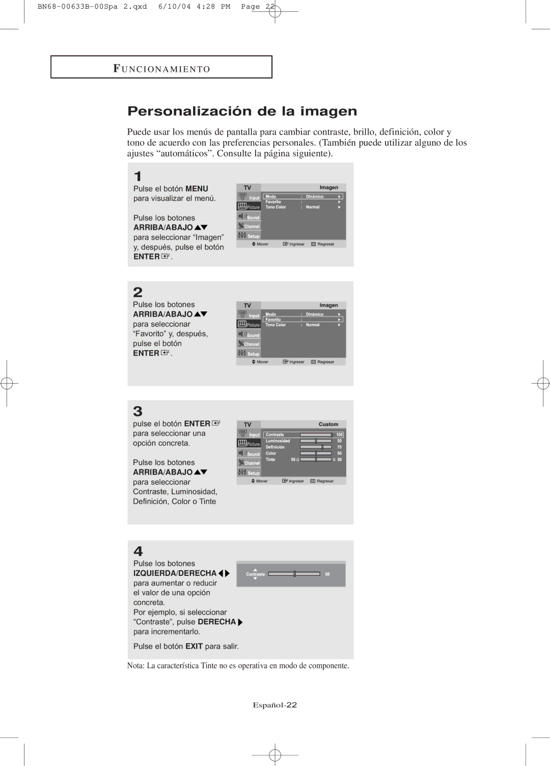 Samsung LT-P1745, LT-P2045U manual Personalización de la imagen 