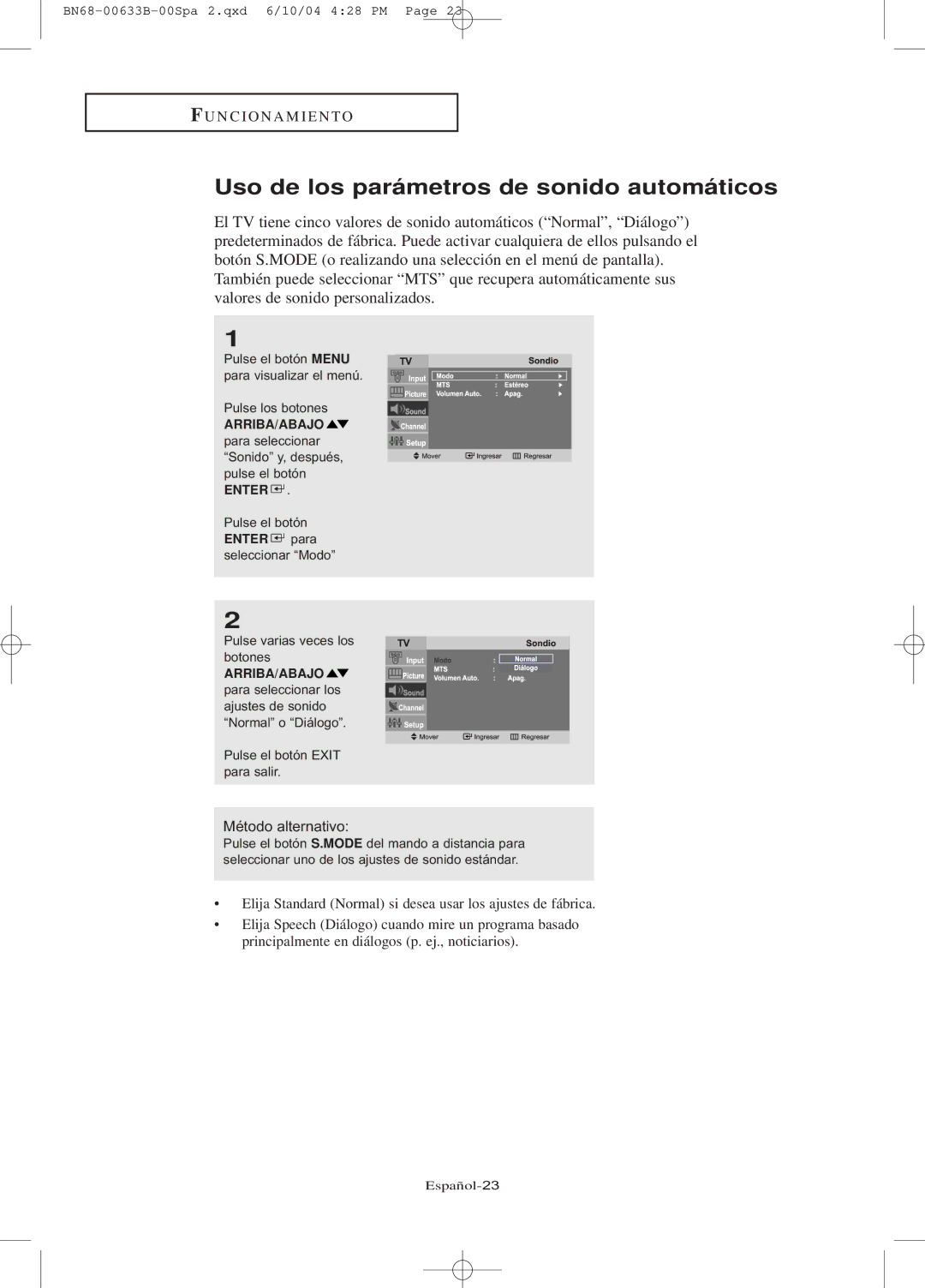 Samsung LT-P1745, LT-P2045U manual Uso de los parámetros de sonido automáticos 