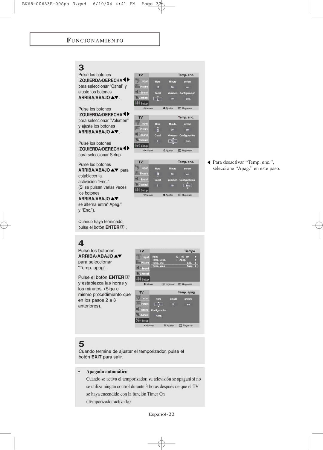 Samsung LT-P2045U, LT-P1745 manual Apagado automático 