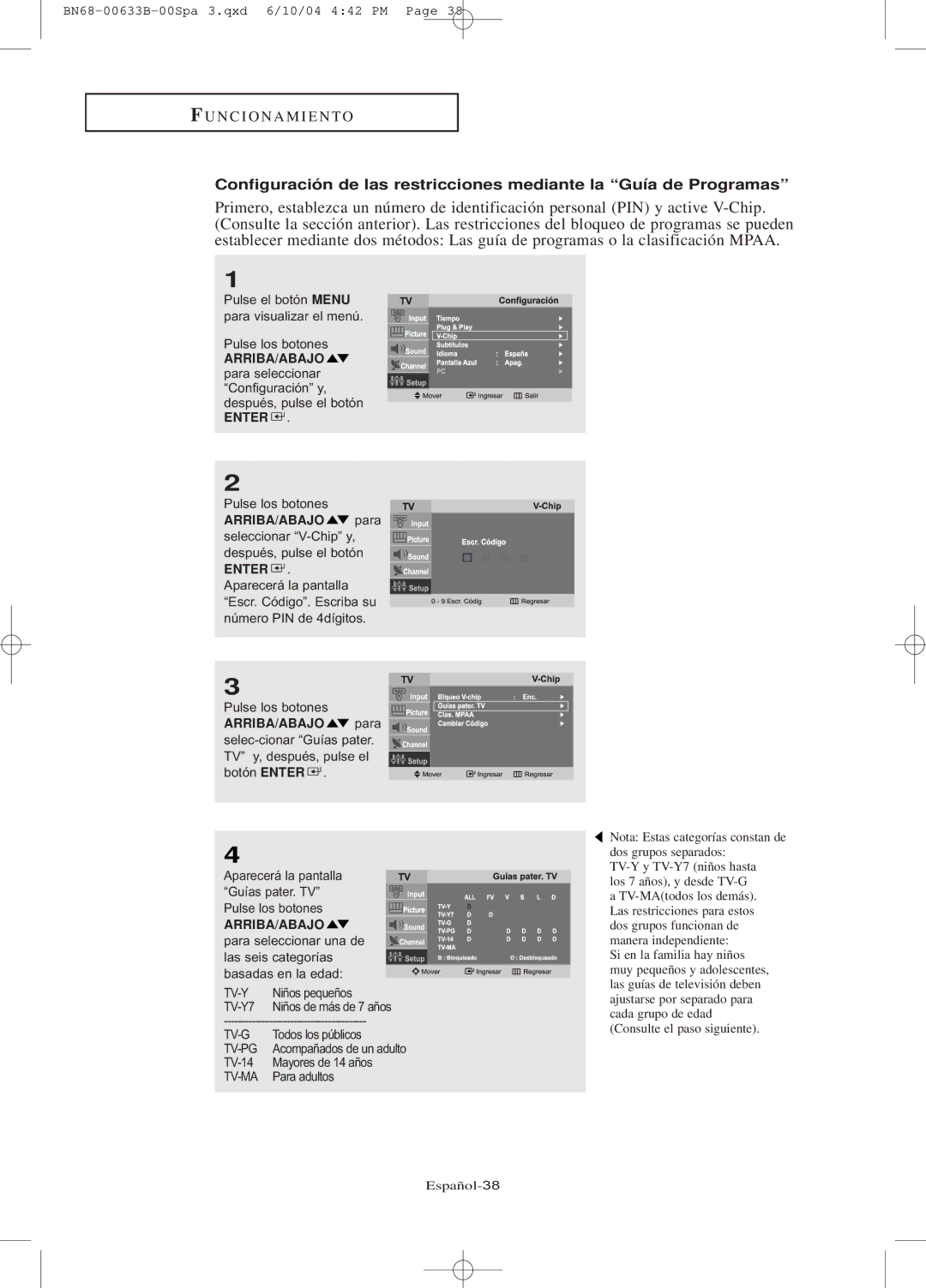 Samsung LT-P1745, LT-P2045U manual ARRIBA/ABAJO para 